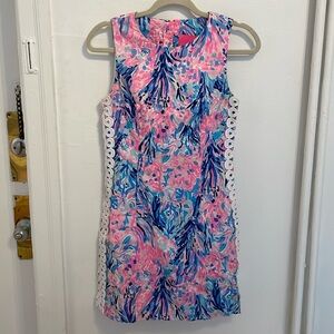 Lilly Pulitzer Pink, Blue, and White Patterned Shift Dress (0)